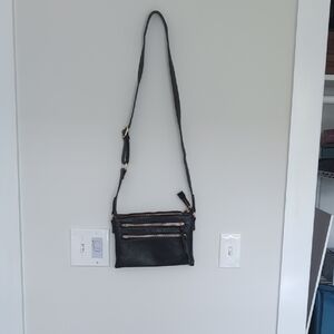 Black Crossbody Bag with Gold Accents